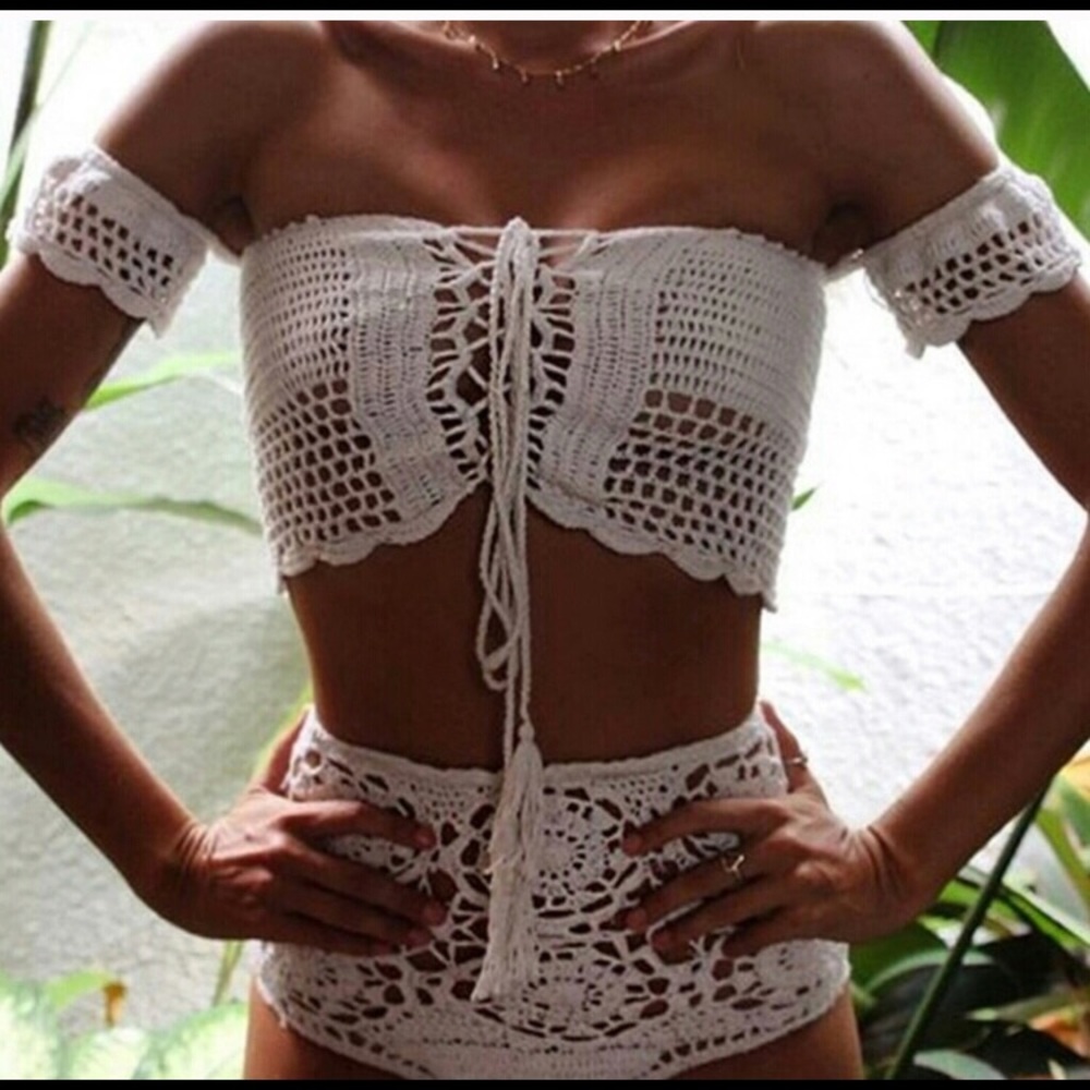 Crochet white bikini